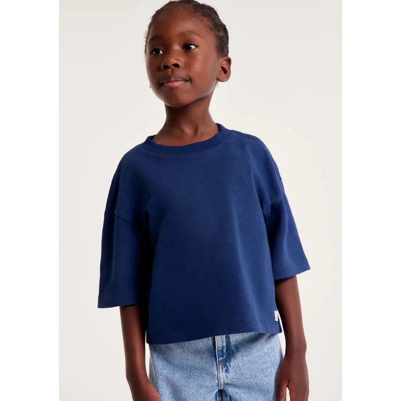 Blusa Infantil Menina Oversized Em Malha Binada - Azul 012