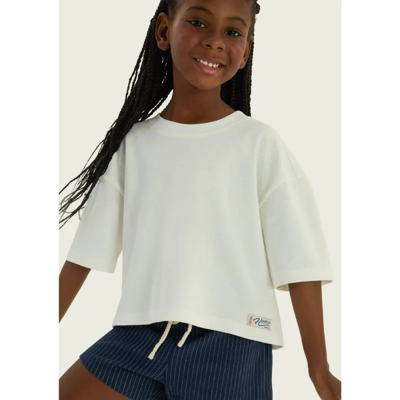 Blusa Infantil Menina Oversized Em Malha Binada - Off white 016