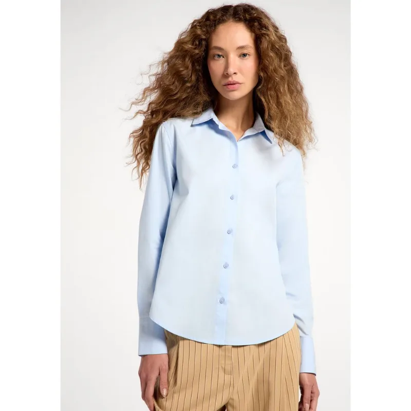 Camisa Feminina Manga Longa Em Tricoline - Azul P