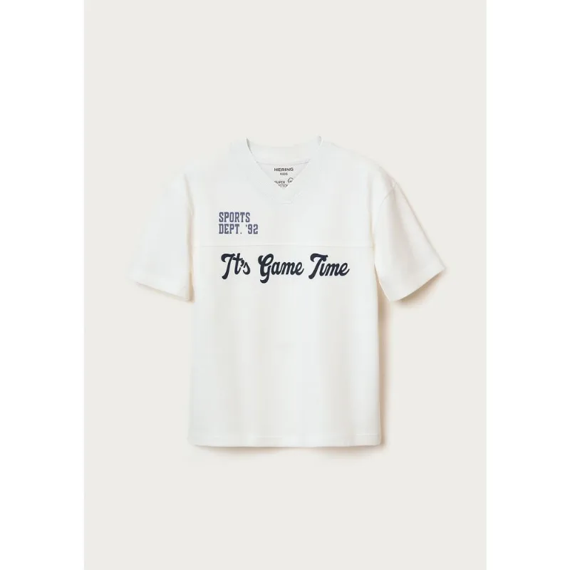 Camiseta Infantil Menino Gola V Estampada - Off white 010