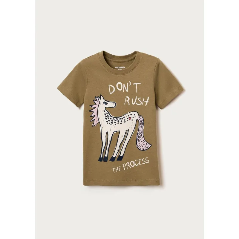 Blusa Infantil Menina Manga Curta Com Estampa - Caqui 010