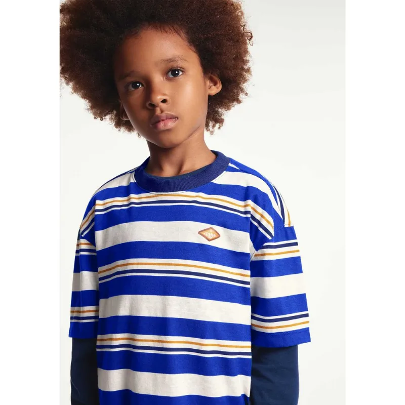 Camiseta Infantil Menino Listrada Com Patch - Azul 006