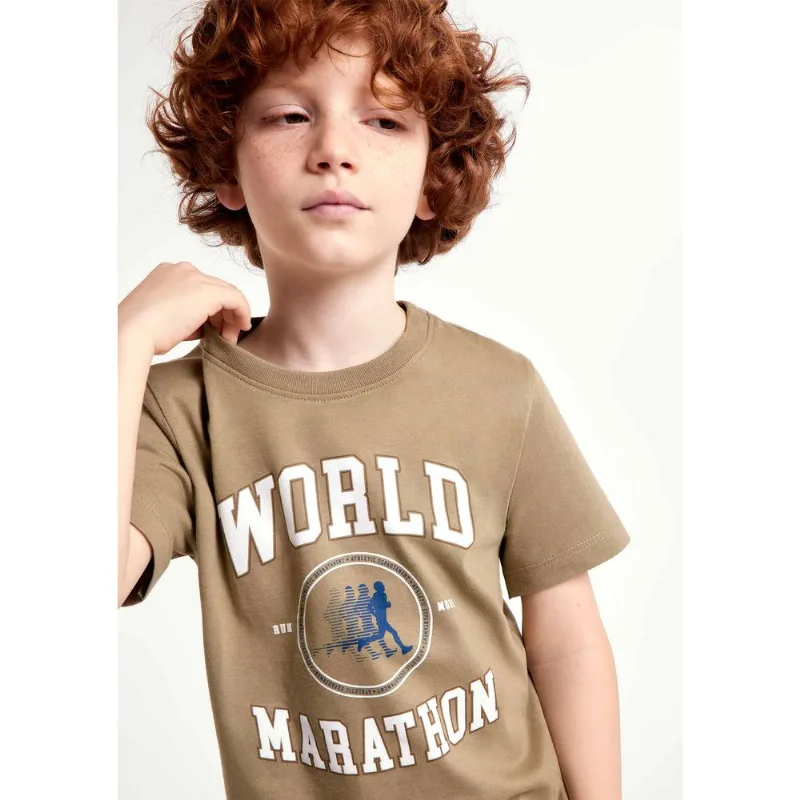 Camiseta Infantil Menino Manga Curta Com Estampa - Caqui 016