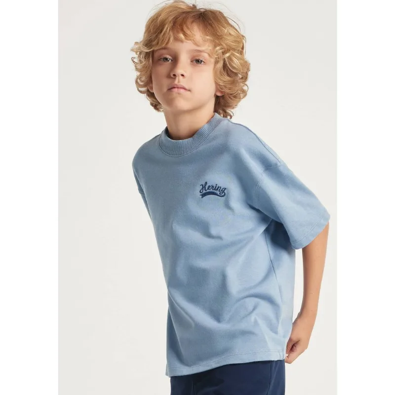 Camiseta Infantil Menino Oversized Bordada - Azul 016