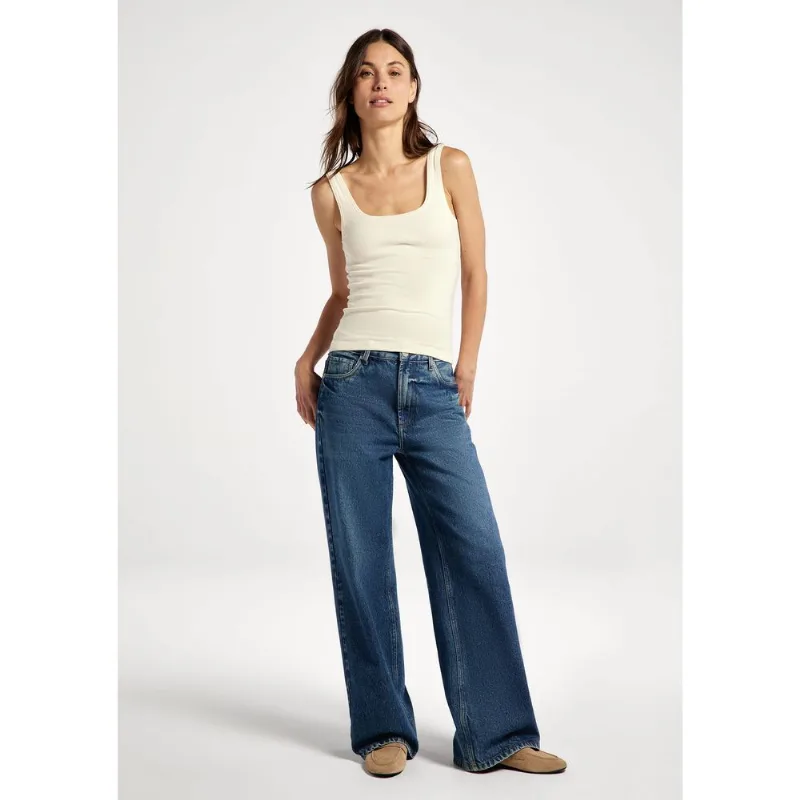 Calça Jeans Feminina Wide Leg Cintura Média - Azul 044