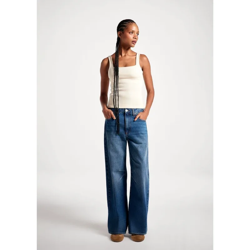 Calça Jeans Feminina Barrel Cintura Média - Azul 042