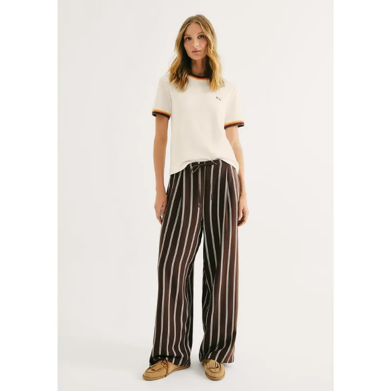 Calça Feminina Wide Leg Listrada - Marrom 040