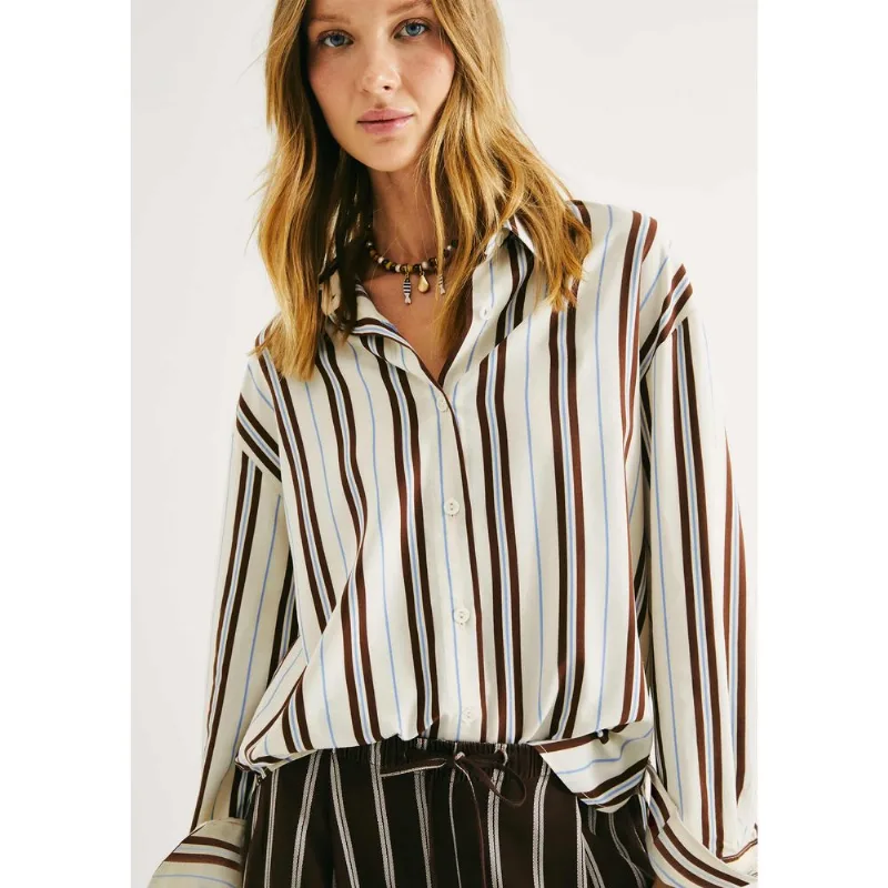 Camisa Feminina Fio Tinto Ampla - Marrom P
