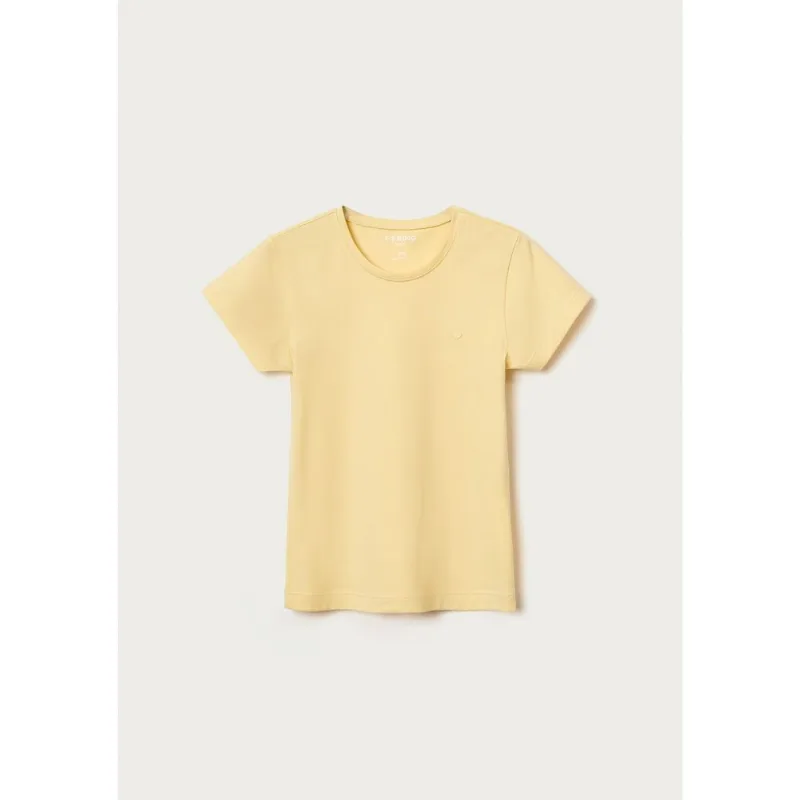 Blusa Básica Infantil Menina Manga Curta Slim Com Bordado Coração - Amarelo 006