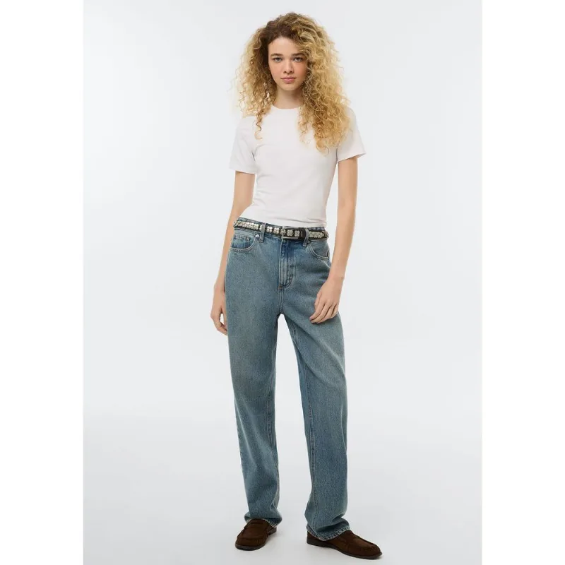 Calça Jeans Feminina Reta Cintura Média - Azul 046