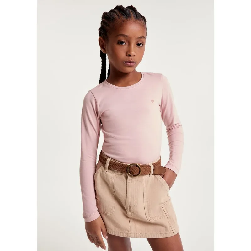 Blusa Básica Infantil Menina Manga Longa Com Patch Hering Kids - Rosa 014