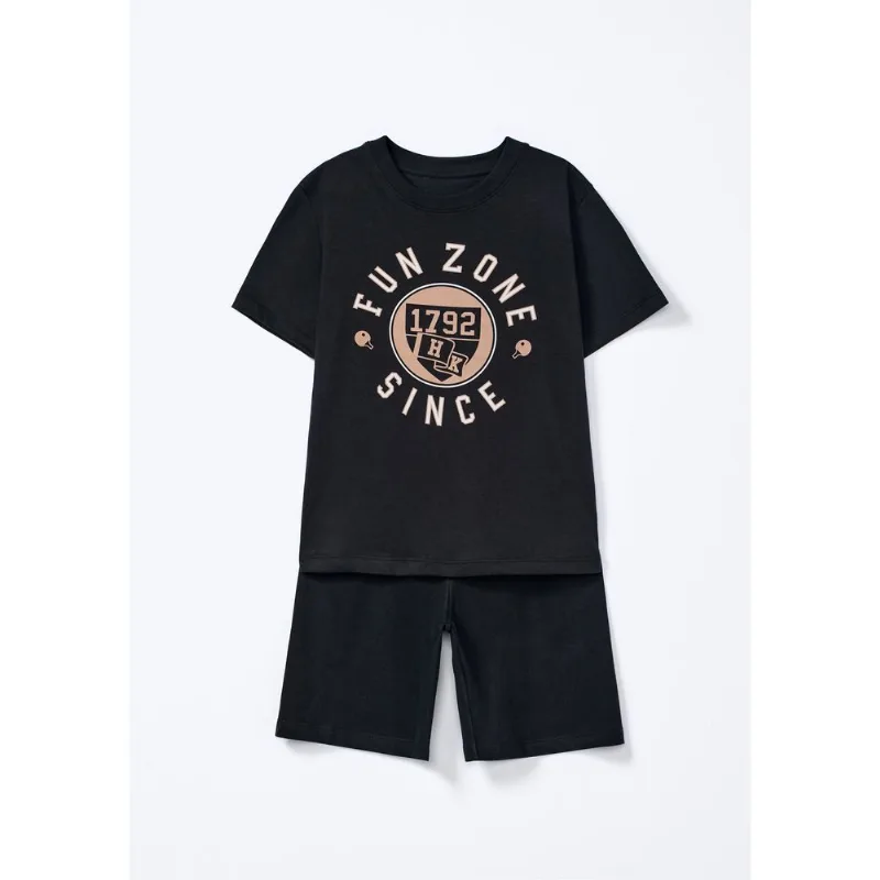 Conjunto Infantil Menino Curto Com Estampa - Preto 004