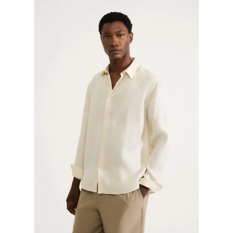 Camisa Masculina Manga Longa Em Linho - Bege XG