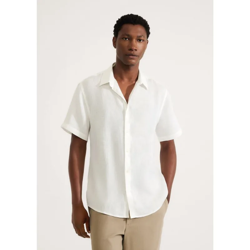 Camisa Masculina Manga Curta Em Linho - Off white XG