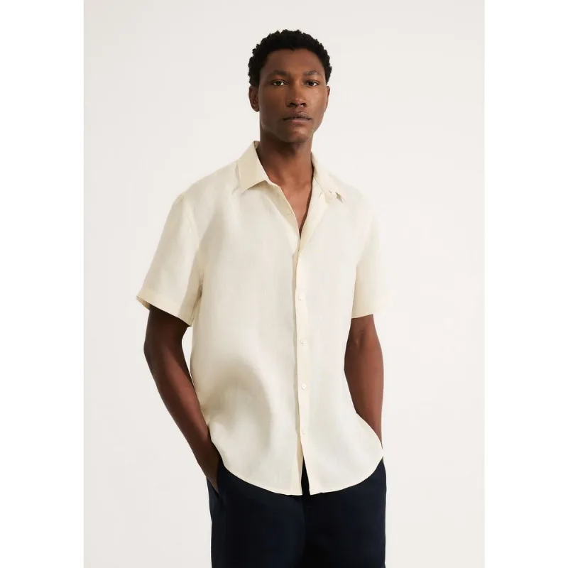 Camisa Masculina Manga Curta Em Linho - Bege G