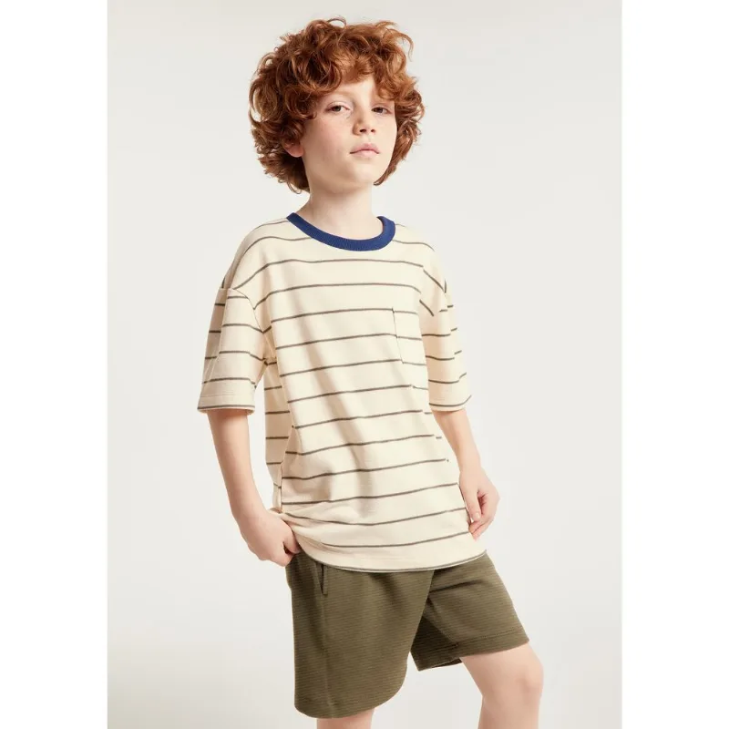 Camiseta Infantil Menino Fio Tinto Listrada - Creme 010