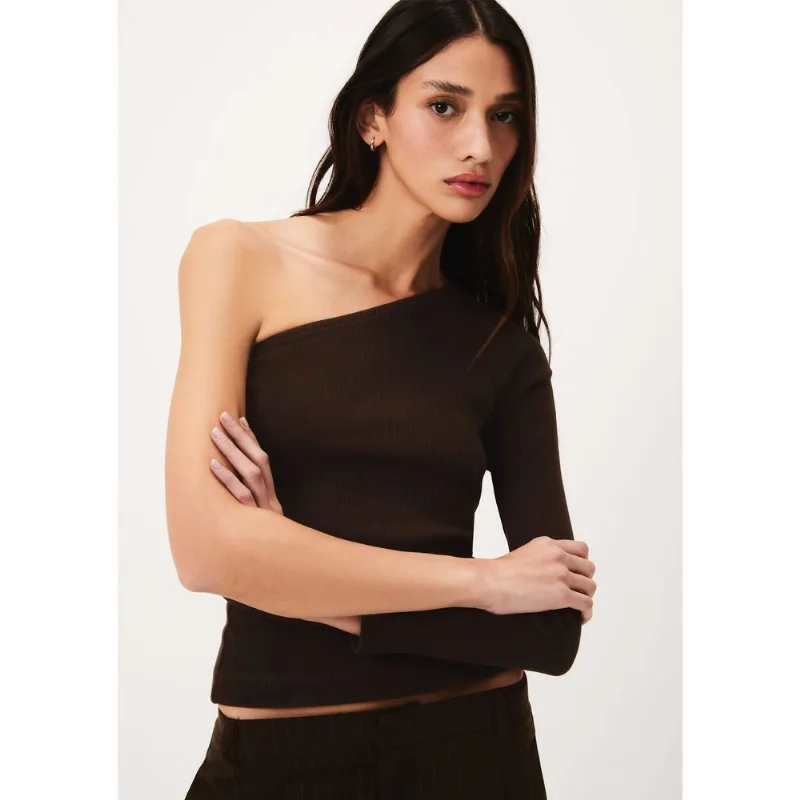 Blusa Feminina Manga Assimétrica Em Malha Premium - Marrom P