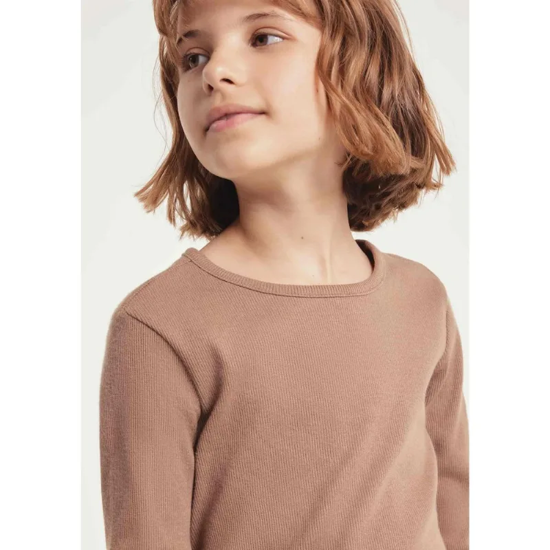 Blusa Manga Longa Infantil Menina Em Ribana - Marrom 008