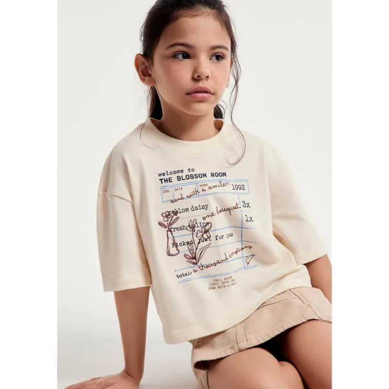 Blusa Infantil Menina Box Estampada - Creme 012