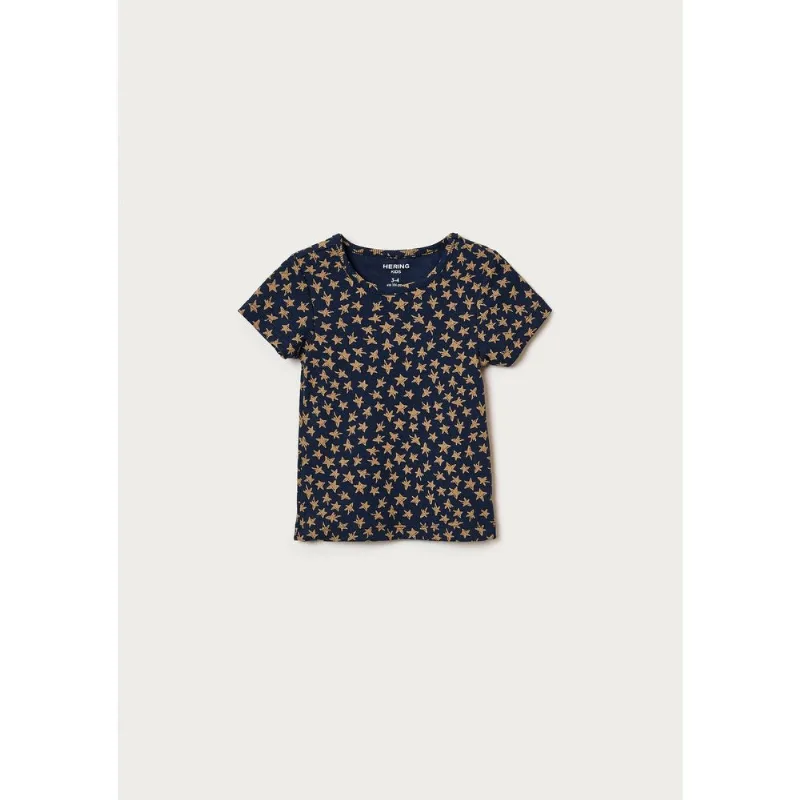 Blusa Infantil Menina Manga Curta Em Ribana Estampada - Azul 006