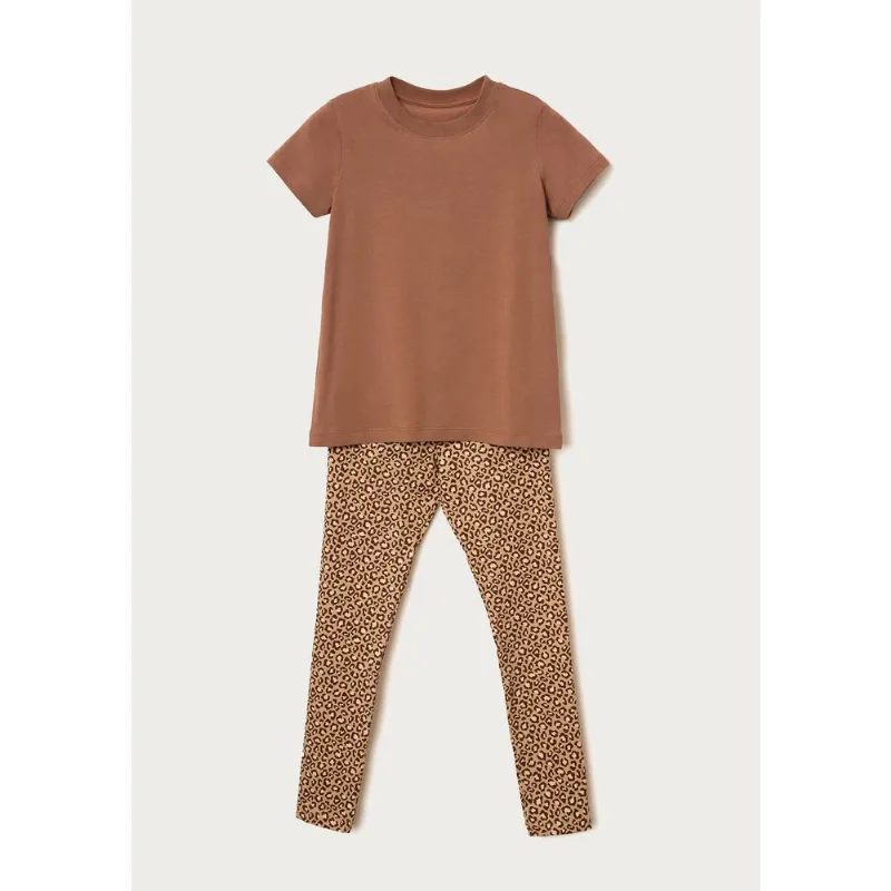 Conjunto Infantil Menina Animal Print Em Algodão - Marrom 008