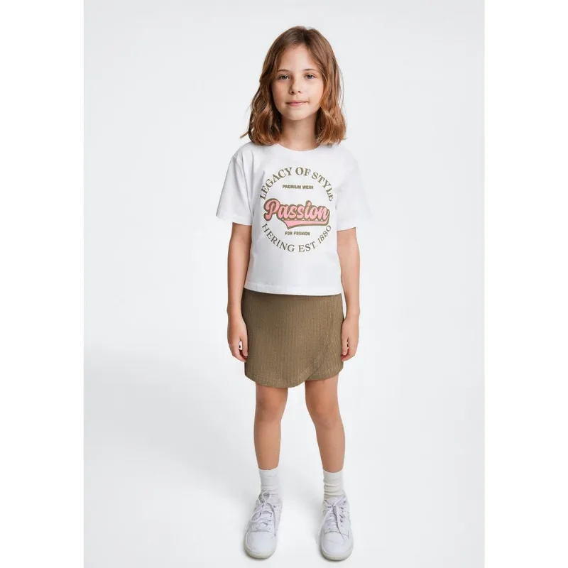 Conjunto Infantil Menina Com Shorts Saia - Marrom 012