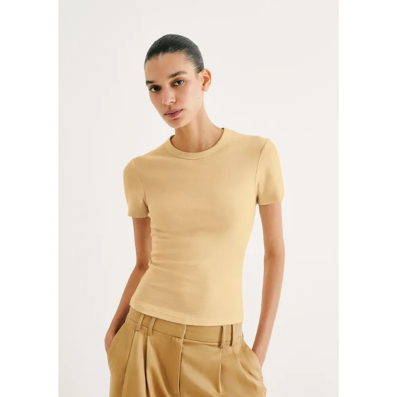 Blusa Feminina Manga Curta Slim Em Ribana - Amarelo XXG
