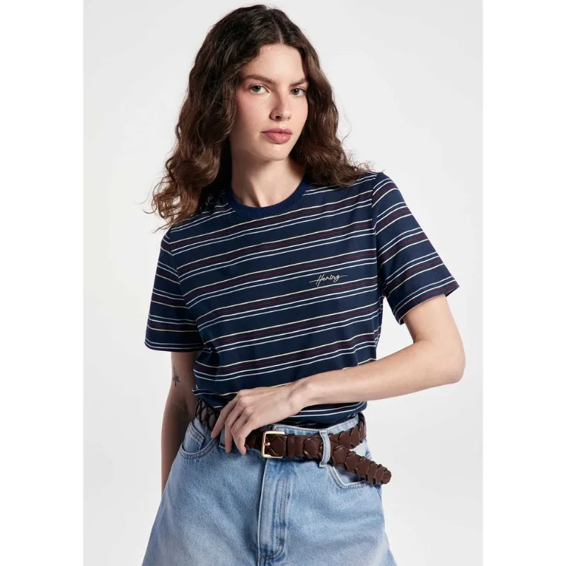 Camiseta Feminina Manga Curta Listrada - Azul G