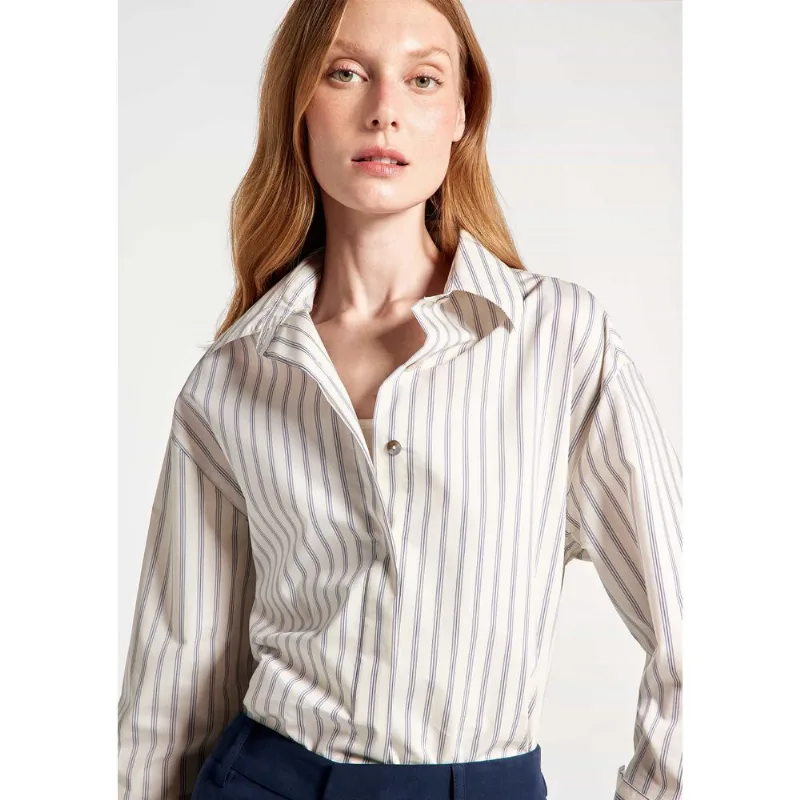 Camisa Feminina Manga Longa Em Tricoline - Cinza P