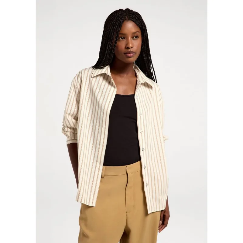 Camisa Feminina Manga Longa Em Tricoline - Marrom XG