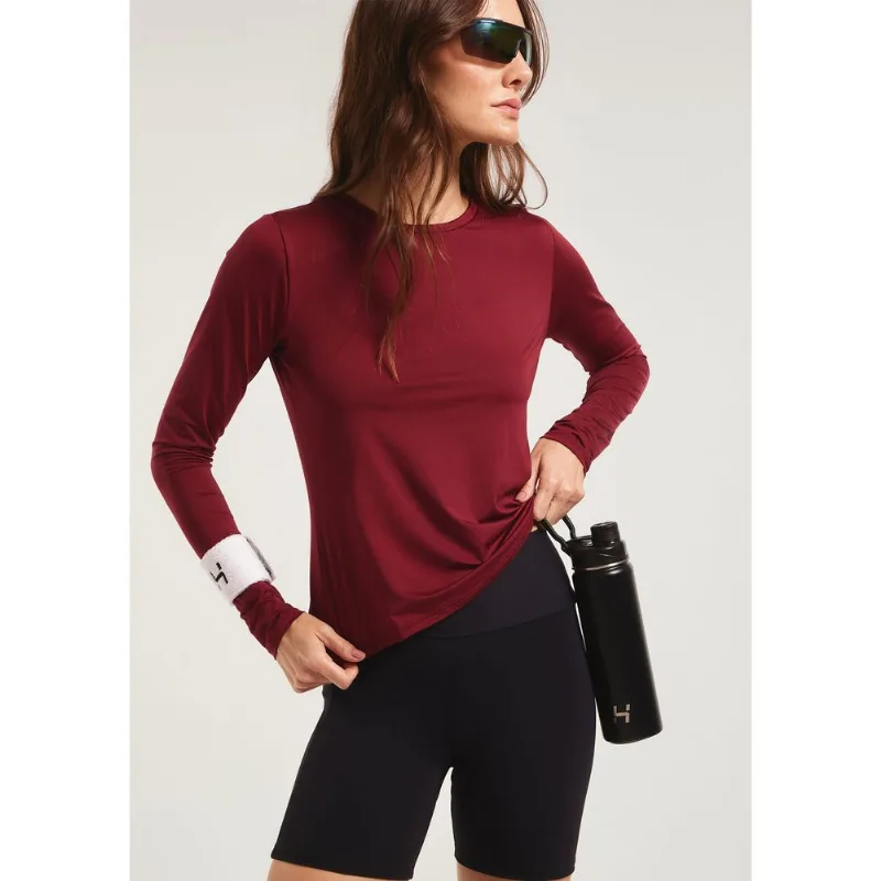 Camiseta Esportiva Feminina Manga Longa Proteção UV - Vermelho M