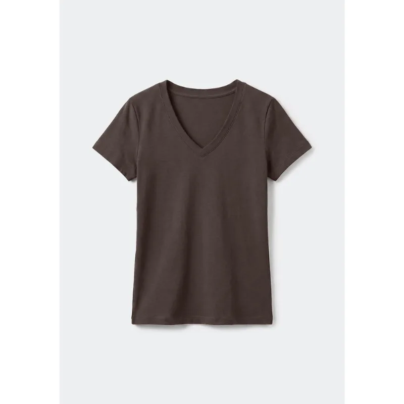 Blusa Básica Feminina Slim Decote V - Marrom EXG