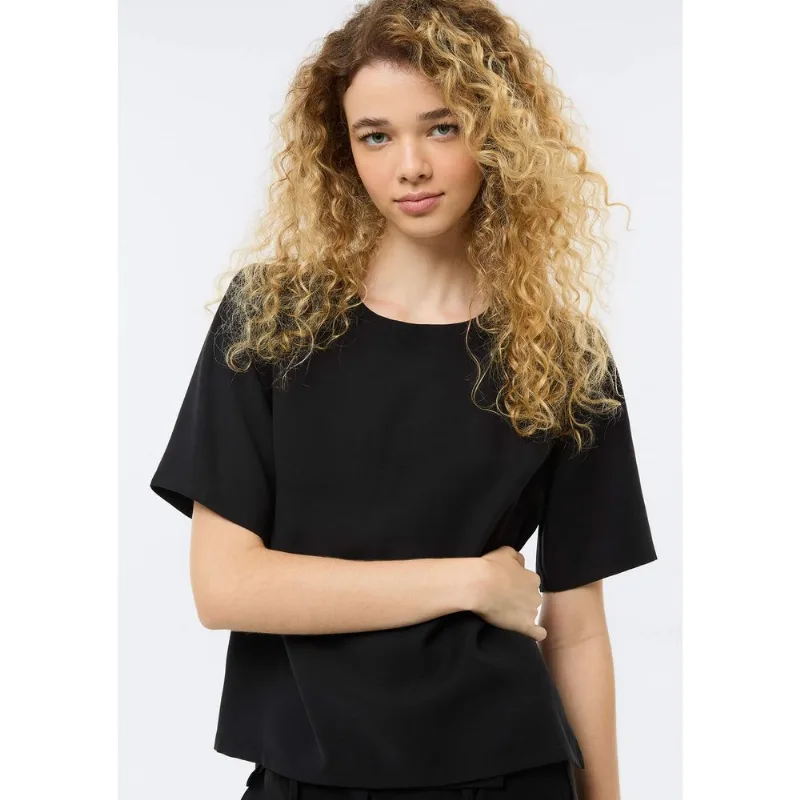 Blusa Feminina Manga Curta Peach Touch - Preto XG