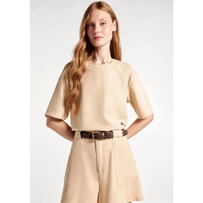 Blusa Feminina Manga Curta Peach Touch - Bege XG
