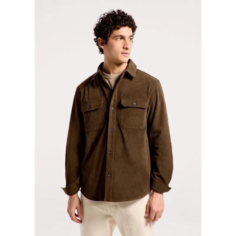 Camisa Overshirt Masculina Manga Longa Em Veludo Cotelê - Marrom G