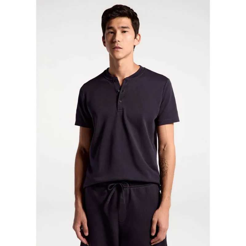 Camiseta Básica Henley Masculina Regular Texturizada - Azul G