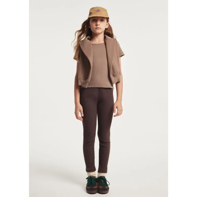 Calça Legging Infantil Menina Em Ribana Canelada - Marrom 016