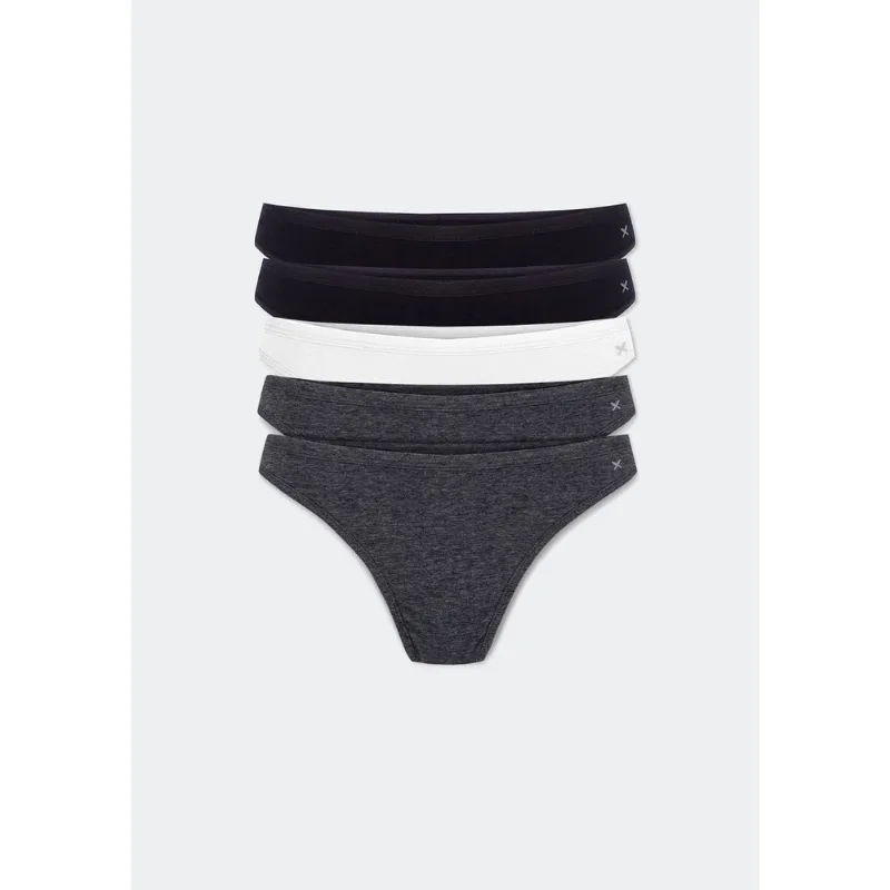 Kit 5 Calcinhas Básicas Tanga Em Algodão - Multicolorido XXG