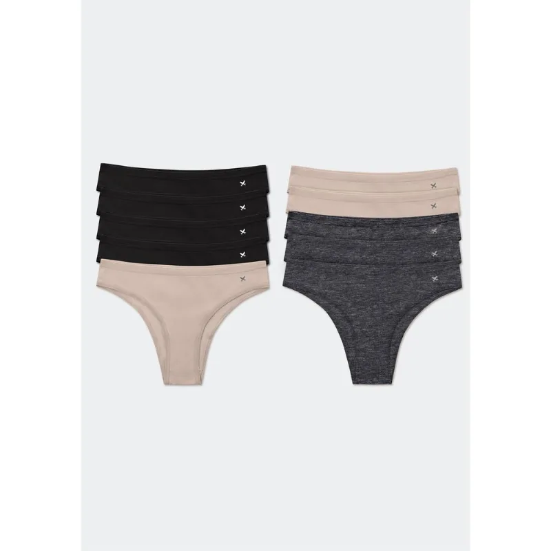 Kit 10 Calcinhas Básicas Tanga Em Algodão - Multicolorido XG