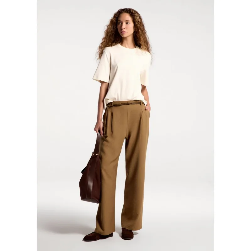 Calça Feminina Texturizada Em Viscose - Caqui 040