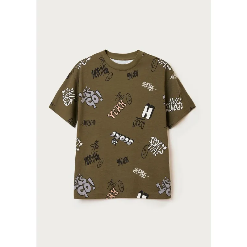 Camiseta Oversized Infantil Menino Estampada - Verde 016
