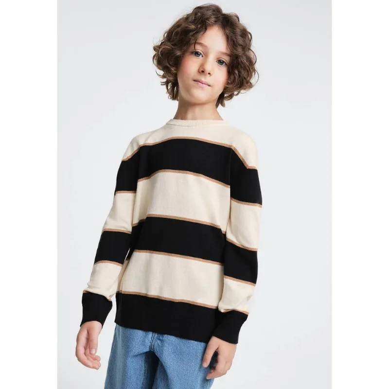 Suéter De Tricô Infantil Menino Listrado - Preto 010
