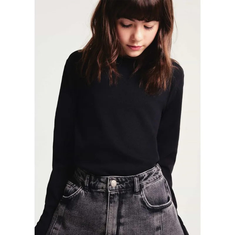 Blusa Infantil Menina Manga Longa Em Ribana - Preto 006
