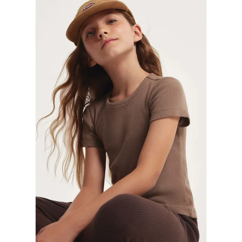 Blusa Manga Curta Infantil Menina Em Ribana - Marrom 016