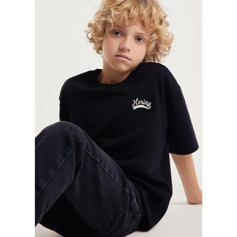 Camiseta Infantil Menino Oversized Bordada - Preto 016