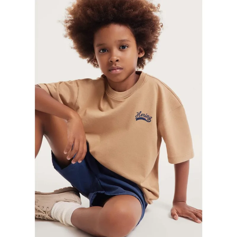 Camiseta Infantil Menino Oversized Bordada - Bege 016