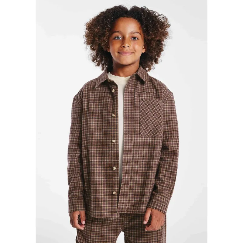 Camisa Infantil Menino Manga Longa Flanelada Xadrez - Marrom 008