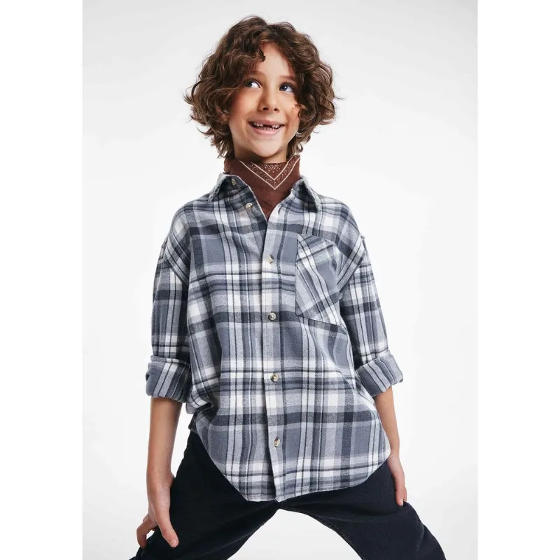 Camisa Infantil Menino Manga Longa Flanelada Xadrez - Azul 012
