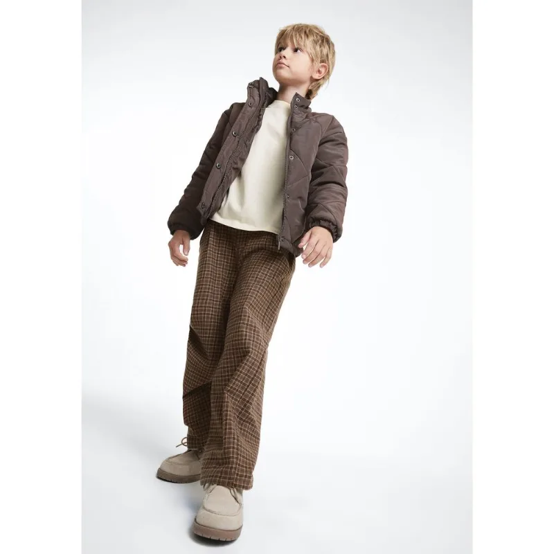 Calça Infantil Menino Flanelado Xadrez - Marrom 012