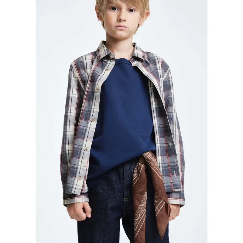 Camisa Infantil Menino Comfort Fio Tinto Xadrez - Cinza 016